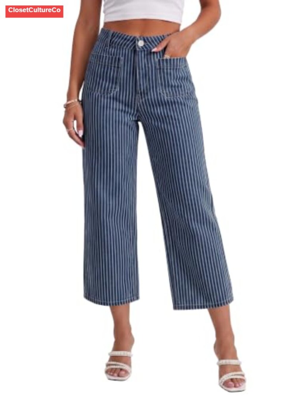 High Waisted Cropped Straight Leg Stretch Denim Jeans Women's